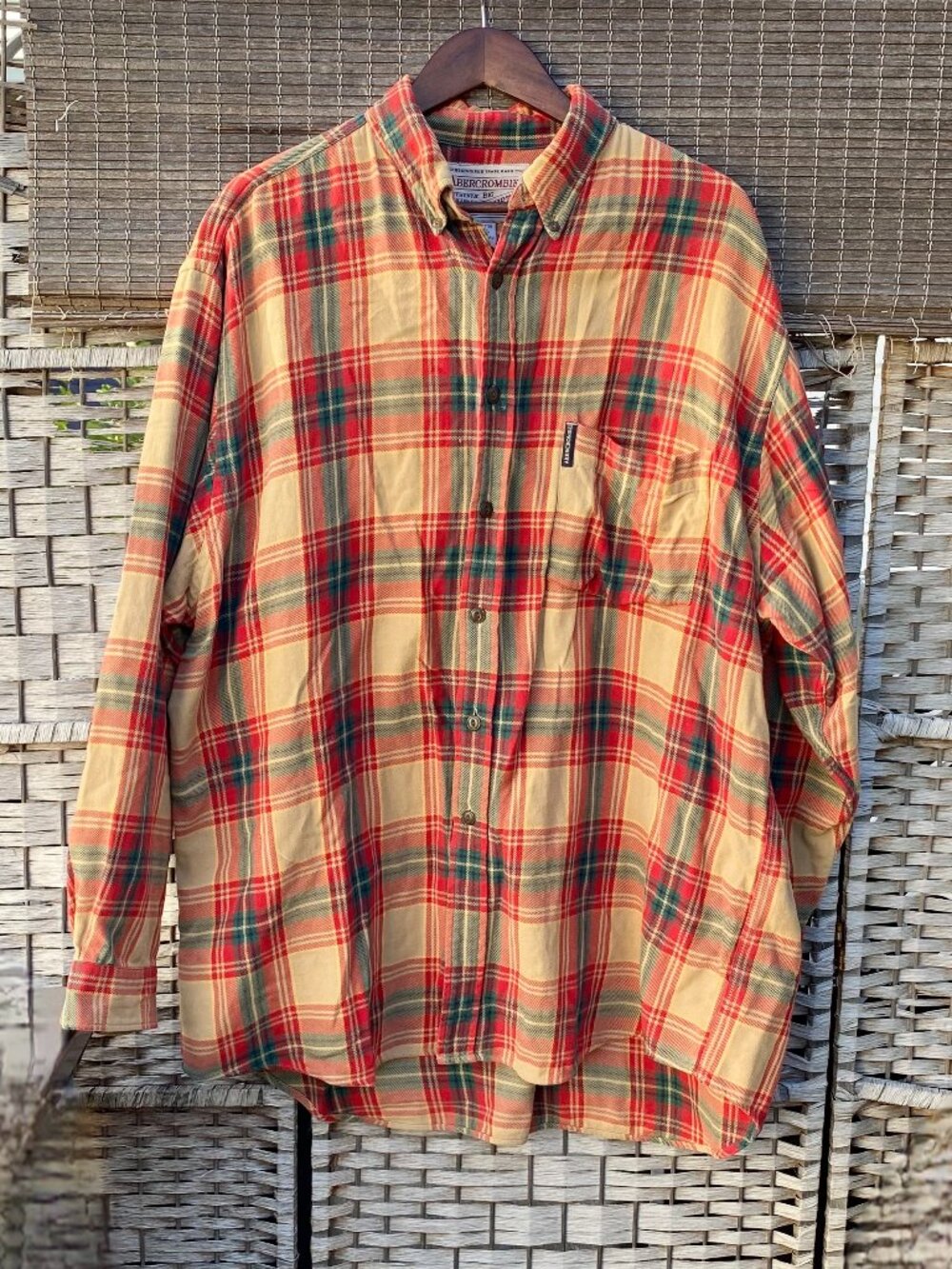 1990s Abercrombie & Fitch Plaid Flannel Workwear Shirt Big Shirts Label Vintage